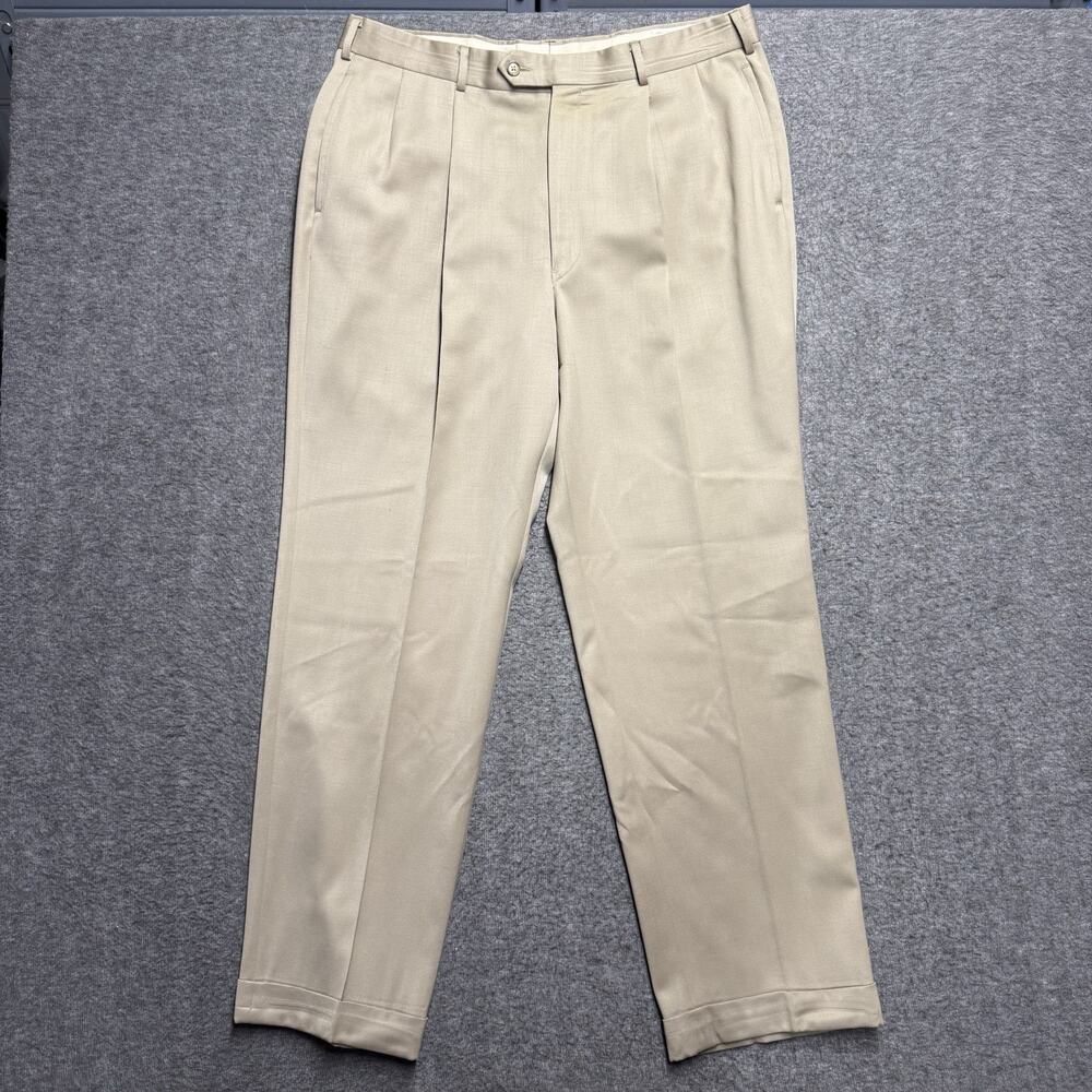 Maus & Hoffman Pleated Chino Pants Mens 36x31 Khaki Tan Straight Leg